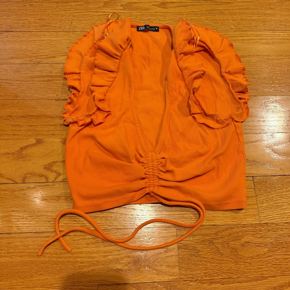 Zara Bright Orange Ribbed Crop Top